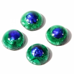 Lot (4) 13mm Antique Czech green foil cobalt peacock eye lampwork glass cabochons