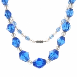 Vintage Czech necklace sapphire blue crystal hand faceted Art Deco glass beads