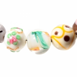 Lot (5) vintage Czech lampwork marbled satin floral wedding cake art glass beads