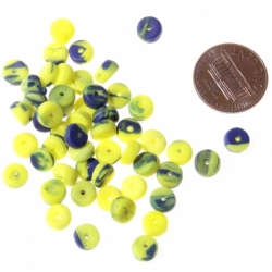 Lot (50) 6.5mm Vintage Czech blue yellow striped rondelle glass beads