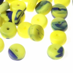 Lot (50) 6.5mm Vintage Czech blue yellow striped rondelle glass beads