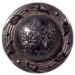 23mm Czech antique Victorian ivy leaf flower black art glass button