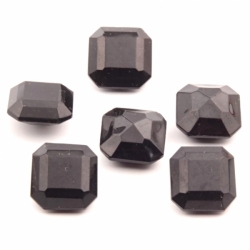 Lot (6) 16mm Czech vintage octagon hand faceted black glass rhinestones