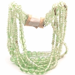 Hank (7) Vintage Czech Deco necklaces hand molded gradual green glass beads