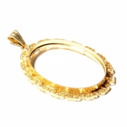 Czech Vintage gold tone ornate wirework oval cabochon mount pendant finding