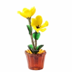 Vintage table top Czech Art Glass lampwork yellow flowers plant pot ornament