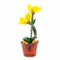 Vintage table top Czech Art Glass lampwork yellow flowers plant pot ornament