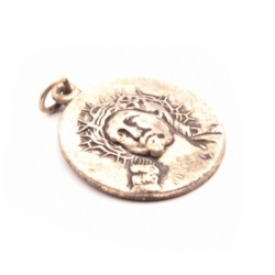 Vintage Bohemian silver metal religious Jesus rosary necklace pendant
