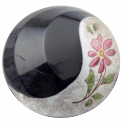 22mm Czech antique Victorian C19th floral hand painted black glass button