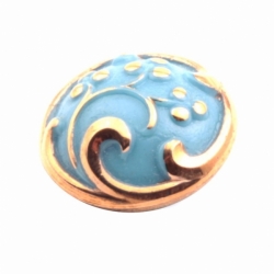 23mm Czech vintage 14k gold gilt flower blue art glass button