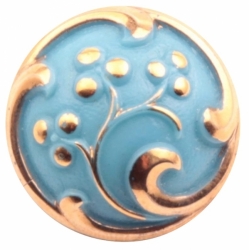 23mm Czech vintage 14k gold gilt flower blue art glass button