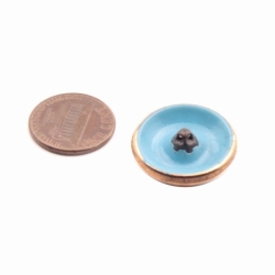 23mm Czech vintage 14k gold gilt flower blue art glass button