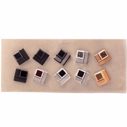 Sample card (10) 20mm Czech 1920's Art Deco metallic square black glass buttons