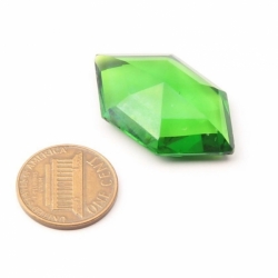 Antique Czech 34mm green hand faceted hexagon glass rhinestone