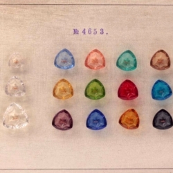 Sample card (15) Czech vintage Art Deco 1920's triangle faceted transparent glass buttons