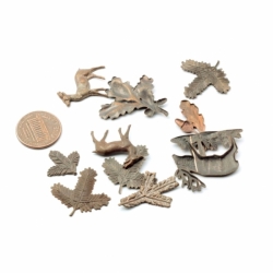 Lot (10) Czech vintage realistic fir deer stag oak acorn metal jewelry stampings