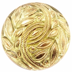 27mm Czech Vintage mirrored 14k gold gilt floral yellow glass button