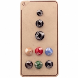 Sample card (9) Czech Art Deco 1920's Vintage silver detailed satin swirl geometric glass buttons