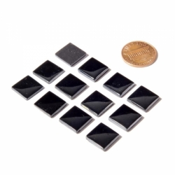 Lot (12) 12mm Czech vintage haematite metallic black square tile glass cabochons