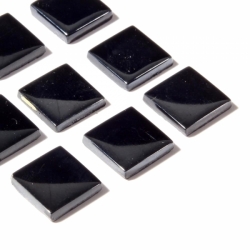 Lot (12) 12mm Czech vintage haematite metallic black square tile glass cabochons