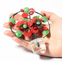 Vintage table top Czech Art Glass lampwork red poppy flowers arch ornament
