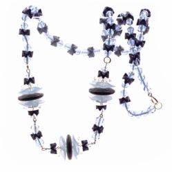 Vintage Czech fine art necklace blue flower faceted puzzle rondelle glass beads