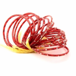 Lot (18) antique Czech gold gilt enamel filigree spiral red Art glass bangles hoops