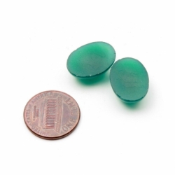 Lot (2)18x13mm Czech vintage dark chrysoprase opaline green oval glass cabochons