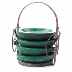 Art Deco Czech Schlevogt Ingrid rose floral malachite glass stacking ashtray set