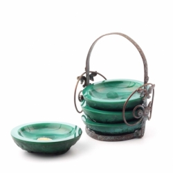 Art Deco Czech Schlevogt Ingrid rose floral malachite glass stacking ashtray set