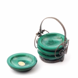 Art Deco Czech Schlevogt Ingrid rose floral malachite glass stacking ashtray set