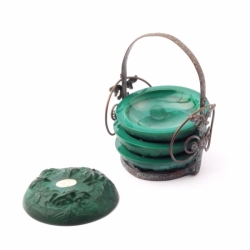 Art Deco Czech Schlevogt Ingrid rose floral malachite glass stacking ashtray set