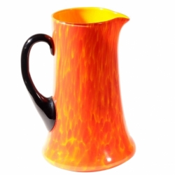 Czech Art Deco 30's Ruckl Welz orange spatter flame lava cased art glass pitcher