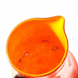 Czech Art Deco 30's Ruckl Welz orange spatter flame lava cased art glass pitcher