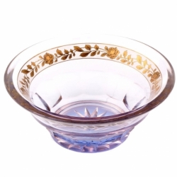 8.5" Czech antique blue rosaline bicolor gold gilt rose floral bowl Moser Haida