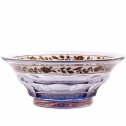 8.5" Czech antique blue rosaline bicolor gold gilt rose floral bowl Moser Haida