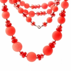 Vintage Czech necklace pink AB rondelle faceted glass beads neon orange beads