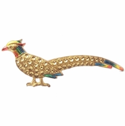 Vintage Art Deco Czech gold tone press stamped pheasant bird pin brooch element