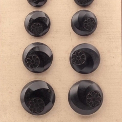 Sample card (10) Czech 1920s Deco vintage large black spiral faceted flower glass buttons