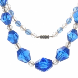 Vintage Czech choker necklace sapphire blue hand faceted Art Deco glass beads