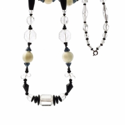 Vintage Czech necklace floral crystal black blown Uranium melon art glass beads