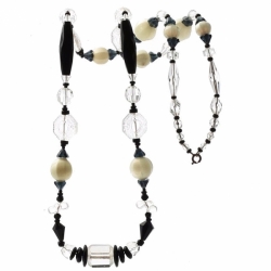 Vintage Czech necklace floral crystal black blown Uranium melon art glass beads
