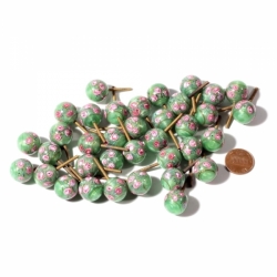 16mm antique Czech lampwork pink floral green satin glass ball chandelier jewelry finial bead