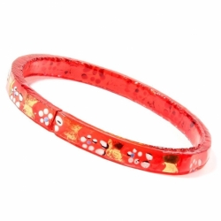 54mm antique Czech gold gilt floral painted red faceted Art glass bangle hoop