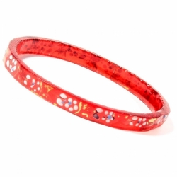 54mm antique Czech gold gilt floral painted red faceted Art glass bangle hoop
