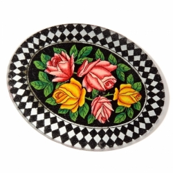 52mm Vintage Czech reverse painted rose bouquet crystal glass cabochon jewelry element