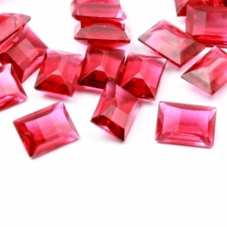 Lot (50) 10x7mm Czech vintage rectangle faceted cranberry pink glass rhinestones