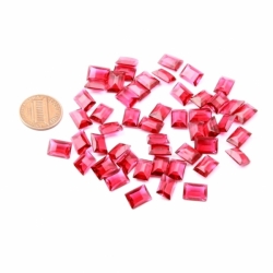 Lot (50) 10x7mm Czech vintage rectangle faceted cranberry pink glass rhinestones
