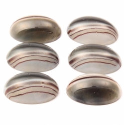 Lot (6) 24x18mm rare Czech vintage grey satin striped oval glass cabochons