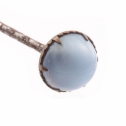 Antique vintage Czech blue satin moonglow glass cabochon hatpin